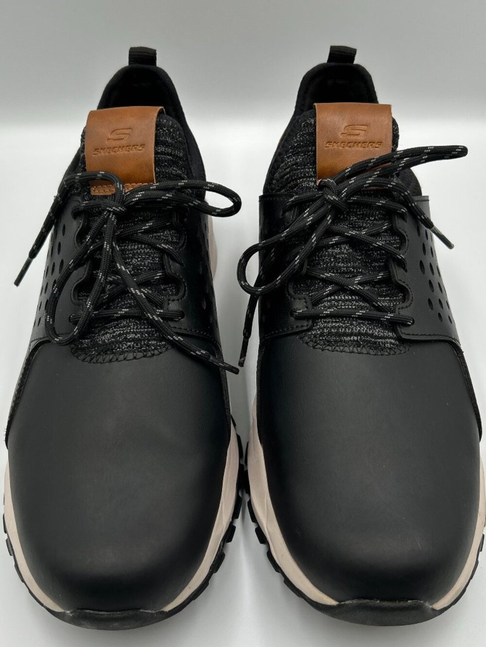 SKECHERS Relven Hemson Casual Sneakers Mens 11 Black Leather Walking Tennis Shoe